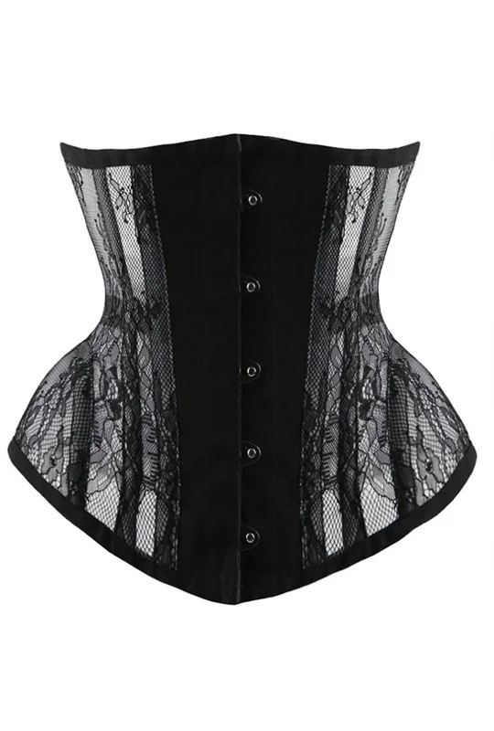 corset for bridal wear-Black Steel Boned Lace Mesh Panel Underbust