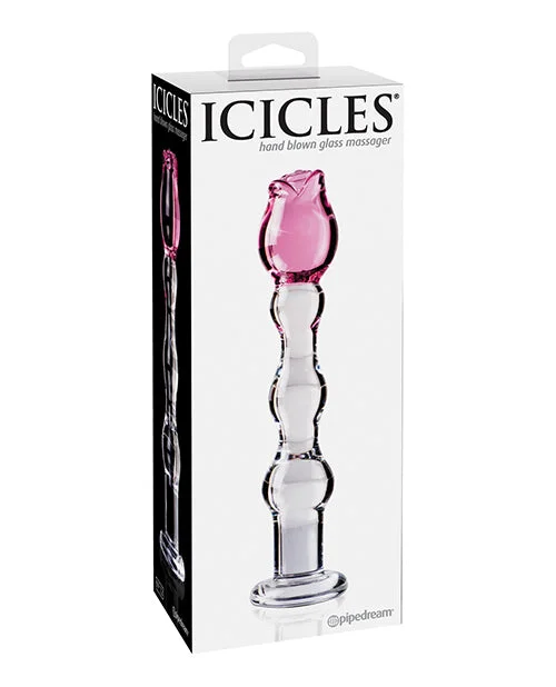 lubricant for sanders-Icicles No. 12 Hand Blown Glass Massager - Clear with Rose Tip