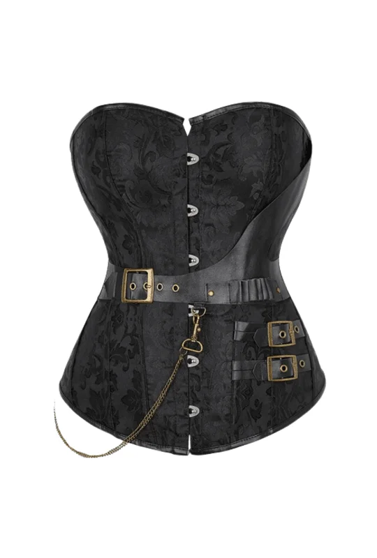 corset with adjustable straps-Black Pirate Jacquard Corset With Chain