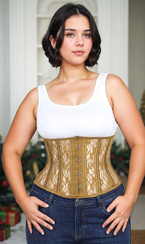 corset for dance performance-Underbust Gold Mesh with Lace Standard Corset