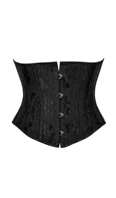 corset with back lacing-Short Steel Boned Black Jacquard Underbust