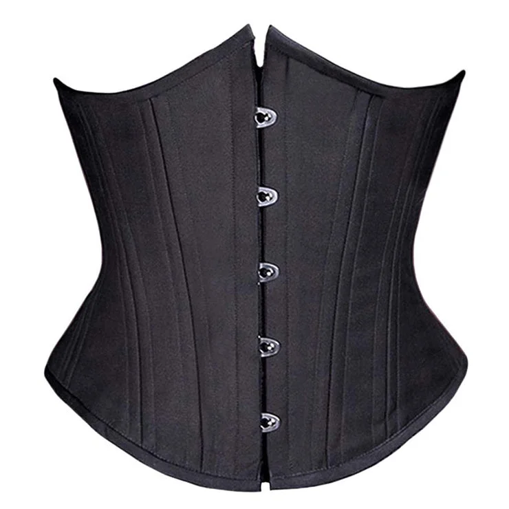 corset with structured hem-Plus size Black Satin Underbust Steel Boned Corset