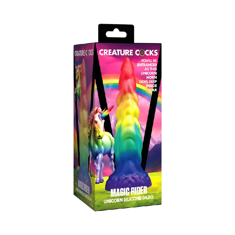 Innovative male masturbator-Creature Cocks Rainbow Horn Silicone Dildo