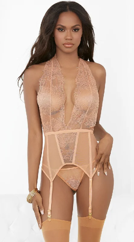 dildo holder accessories-Elegant sheer mesh nude bustier set