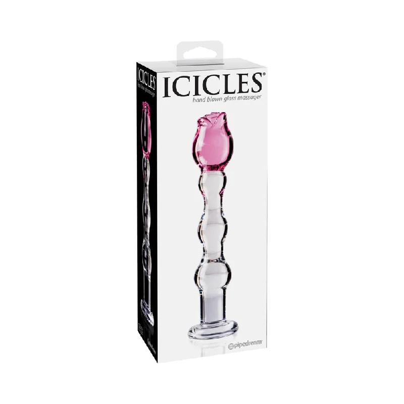 lubricant for vacuum cleaners-Icicles No. 12 Glass Massager with Rose Head Pink/Clear