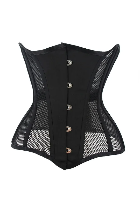 corset for club outfit-Black Steel Boned Mesh Panel Underbust Corset