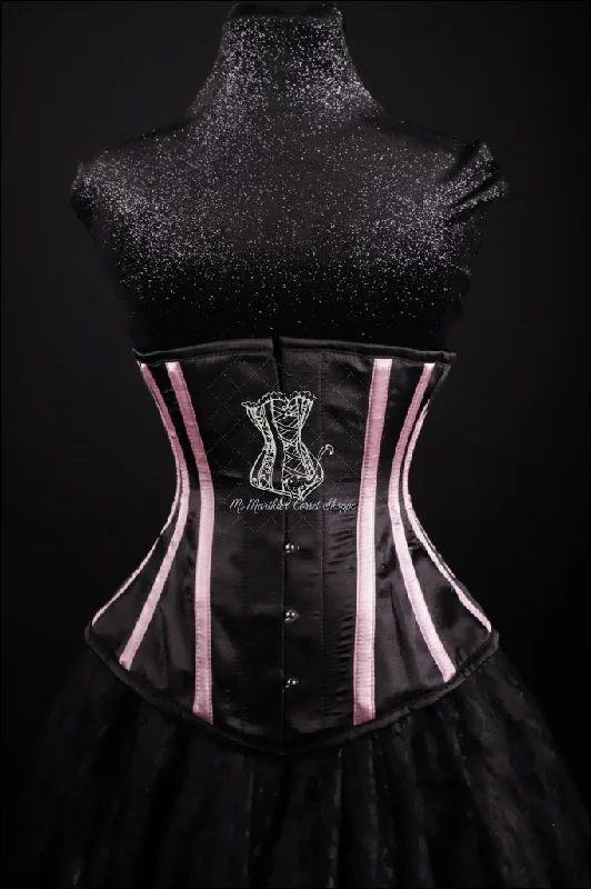 personal massage oil accessories-Silk Underbust Cincher; Striped in Black & Pink