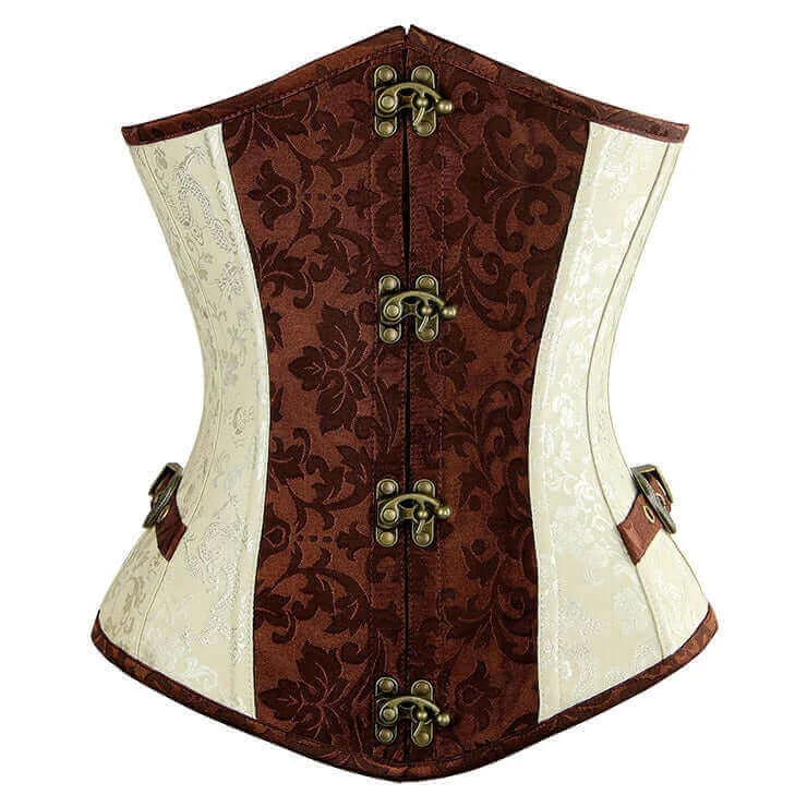 corset with mesh panels-Brown & Cream Steel-Boned Underbust