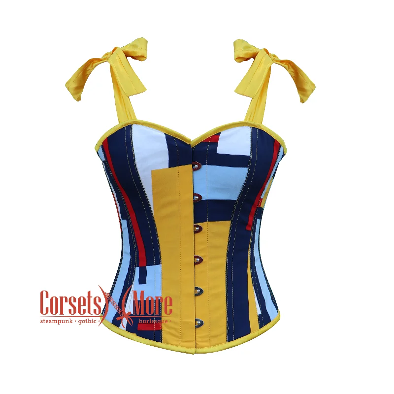 corset for club dress-Plus Size Multi Color Printed Corset With Strap Bustier Overbust Top