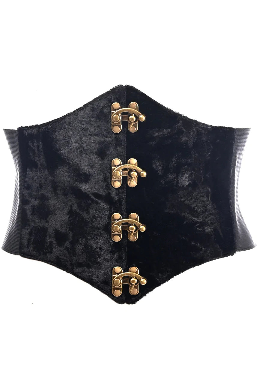 corset with bow embellishment-Daisy Corsets Black Velvet Corset Belt w/Clasps