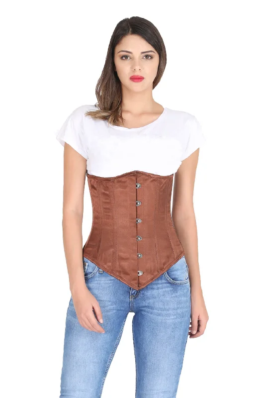 corset with quilted texture-Plus Size Brown Satin Gothic Burlesque Corset Costume Waist Training LONG Underbust Bustier Top