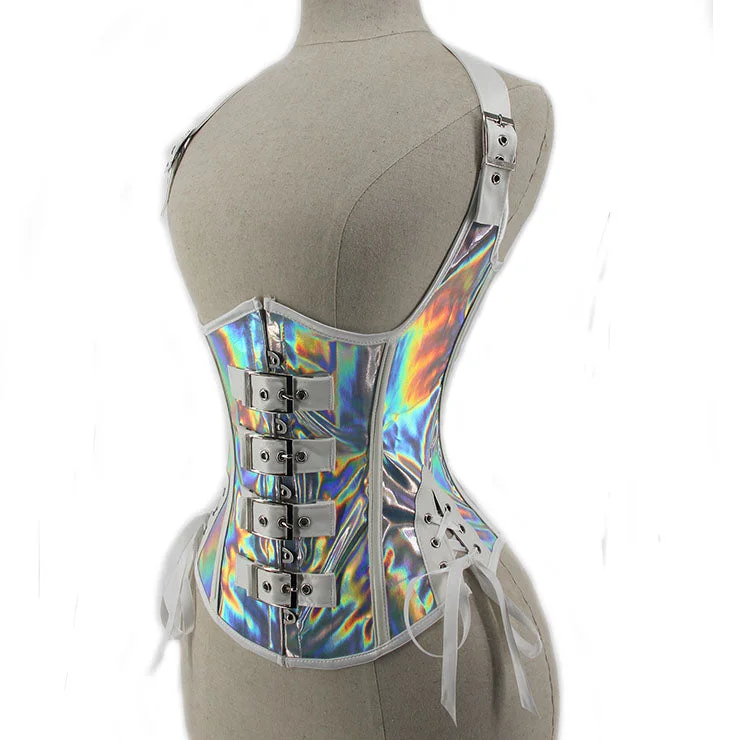 corset for gothic party-Holographic Halter Neck Underbust Corset