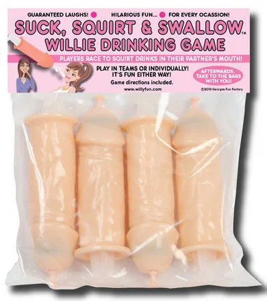 anal plug stimulation accessories-Suck, Squirt And Swallow Willie Drinking Game - 4 Pack