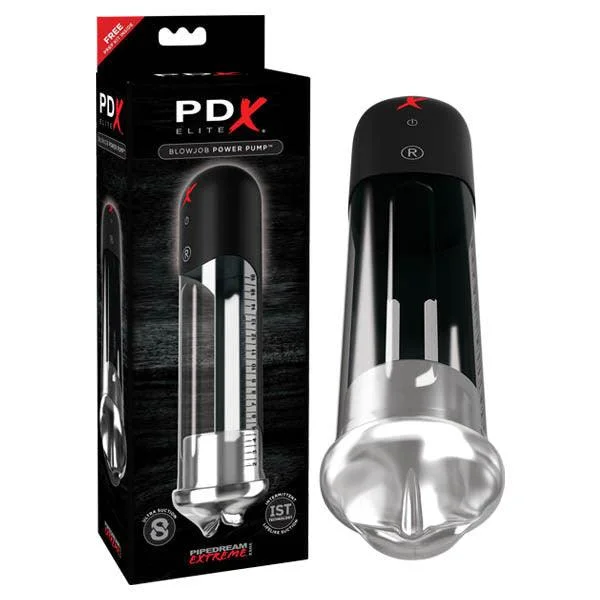 Hands-free toy masturbator-PDX Elite Blowjob Power Pump - Black Powered Penis Pump with Mouth Stroker Sleeve