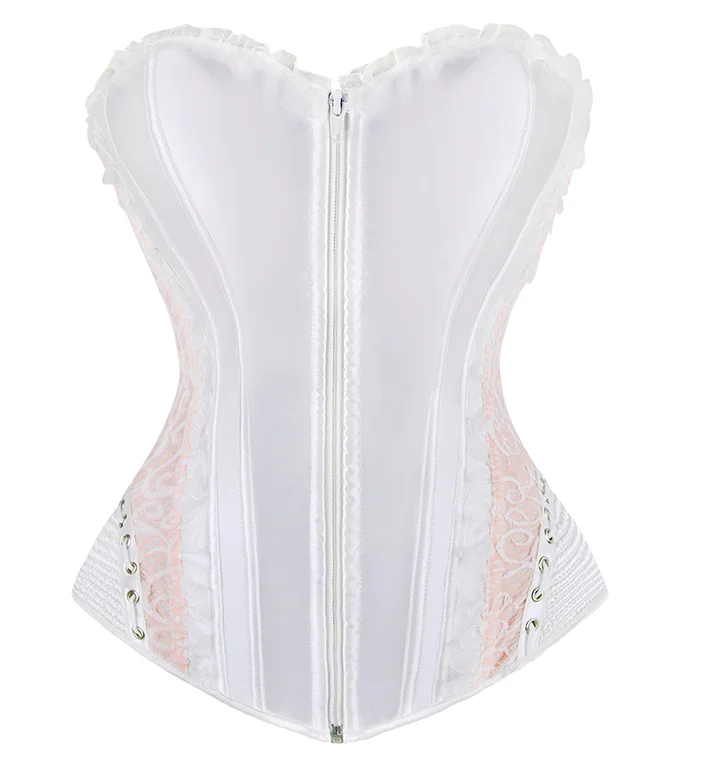 corset for evening look-White and Pink Hip and Zip Detail Corset