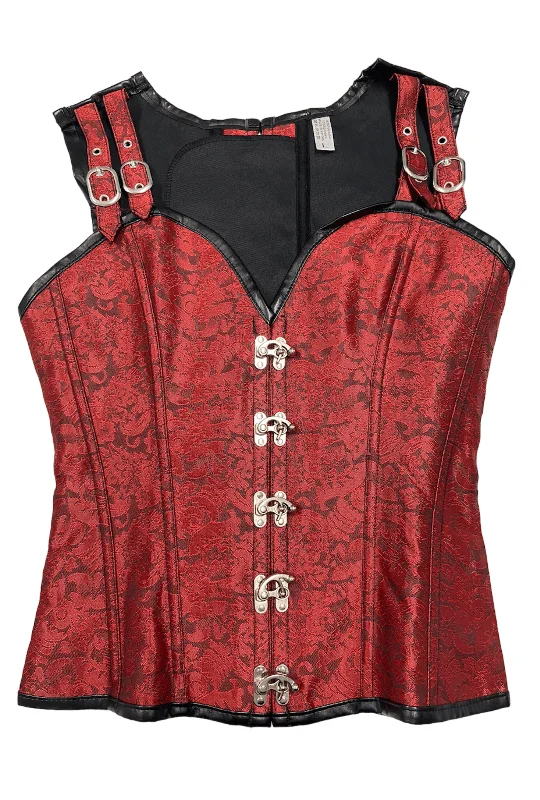 corset with detachable sleeves-Red Pirate Steampunk Corset Vest