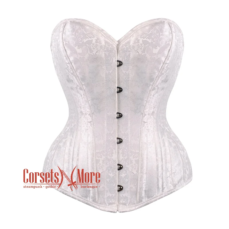 corset for historical fashion-Plus Size White Brocade Burlesque Gothic overerbust Corset Bustier Top