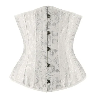 corset with sheer panels-Steel Boned White Jacquard Underbust Corset