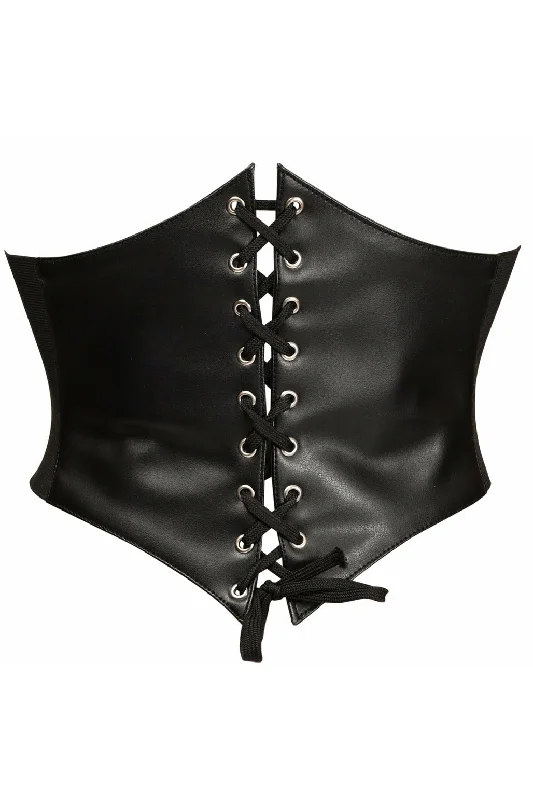 corset for festival outfit-Daisy Corset Lavish Black Faux Leather Corset Belt Cincher