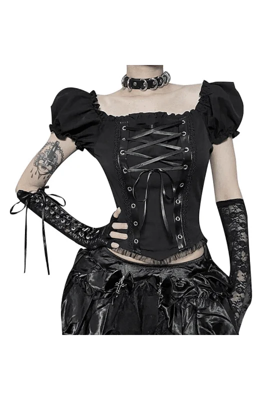 corset with lace hem-Black Corset Style Top