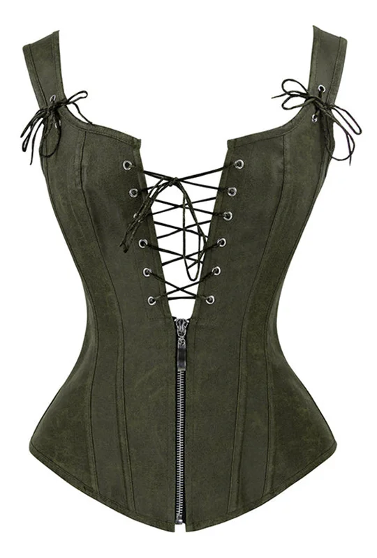 corset with lace applique-Olive Strappy Corset With Zip