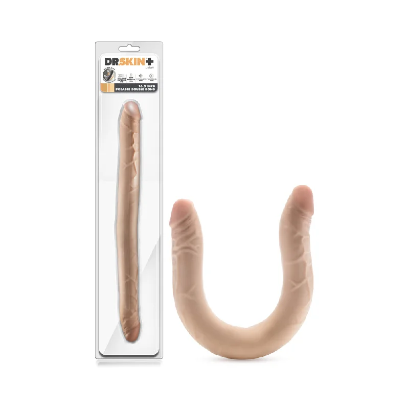 Bluetooth masturbator control-Dr. Skin Plus 16.5 in. Posable Double Dong Beige