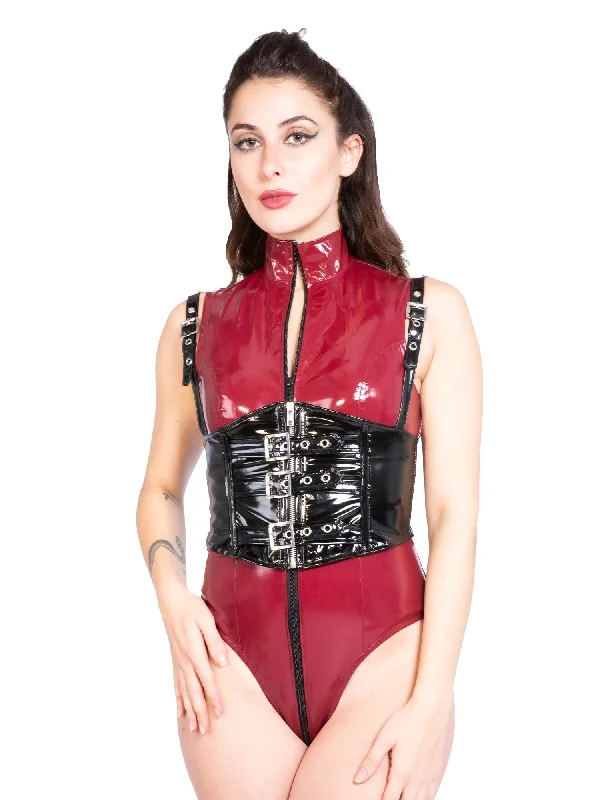 corset for fitness fashion-Black PVC Waspie with Braces