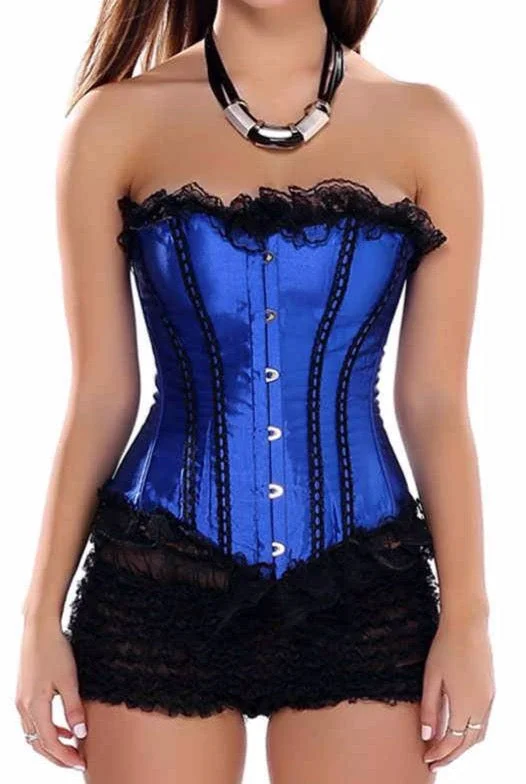 corset with velvet finish-Blue Lace Frill Burlesque Corset