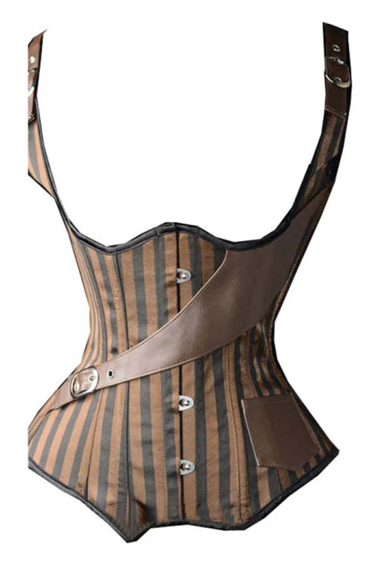 corset with bold stitching-Brown & Black Striped Corset Underbust Vest