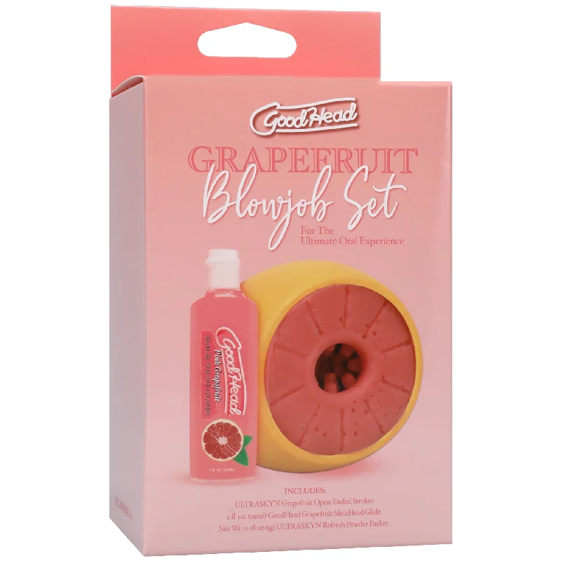 Textured male sleeve masturbator-Goodhead - Grapefruit Blowjob Set - Yellow/pink