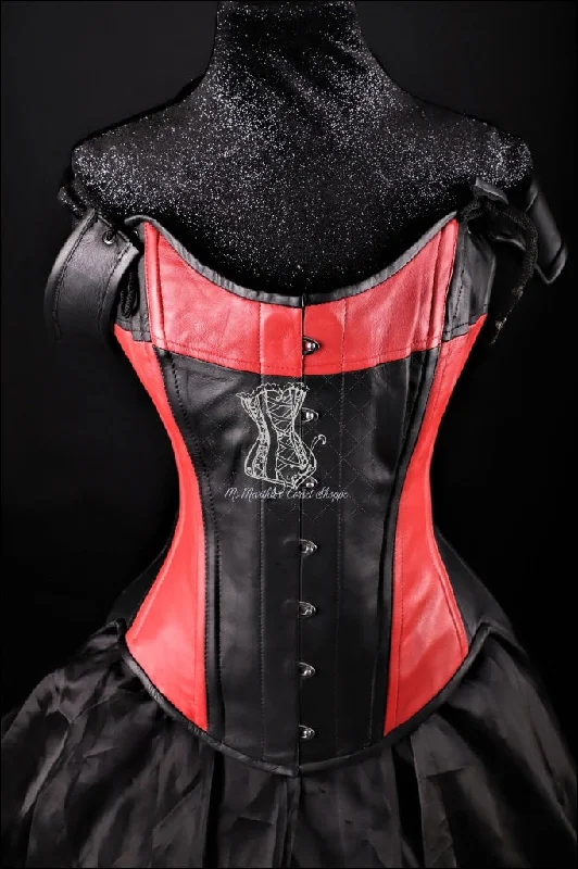 custom sex toy accessories-Leather Overbust Corset; Tulip in Black & Red