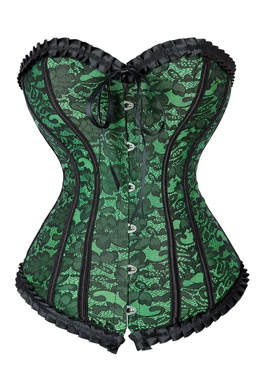 corset with metallic lace-Emerald Green Lace Overlay Overbust Corset