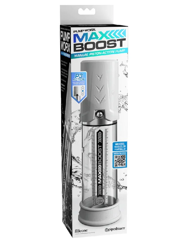 Battery toy masturbator-Pump Work Max Boost - White/clear