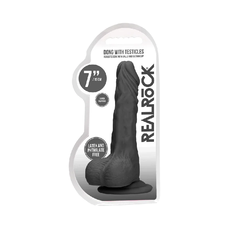 Innovative masturbator design-RealRock Realistic Dildo with Balls 7 in. Black