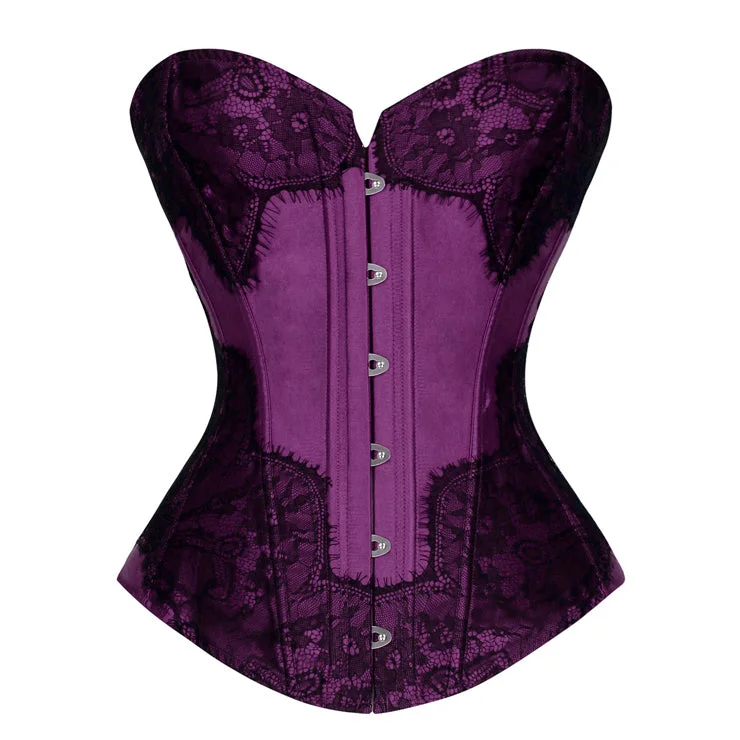 corset for burlesque gown-Dark Purple Satin Overbust Corset