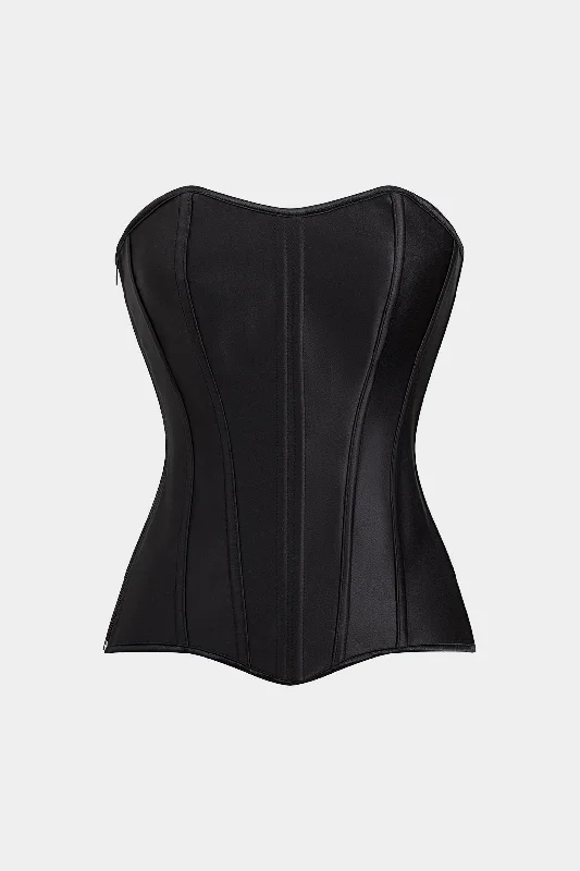 corset for slim waist-Satin Zipper Tie Back Corset Tube Top